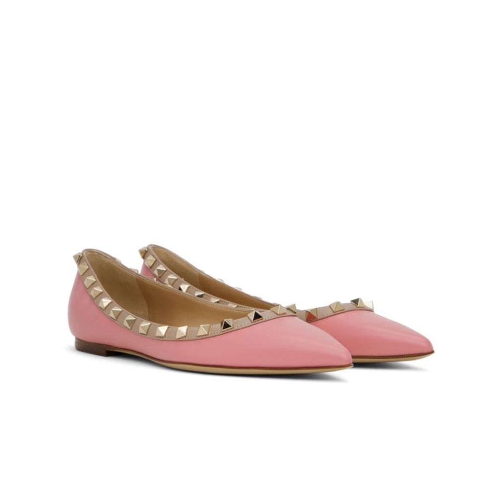 Valentino Garavani Pink Rockstud Leather Pointed-Toe Flats
